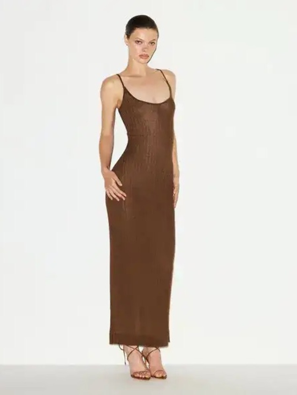 Skims Sheer Knit Midi Dress Color Bison